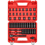 VEVOR 3/8" Drive Impact Socket Set, 50-Piece Standard SAE (5/16 to 3/4 inch) & Metric (8-22 mm) Size, Deep & Shallow, 6 Point, CR-V, Ratchet Handle, Extension Bars, Universal Joint, Reducer, Adapter