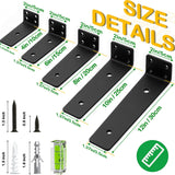 Floating Shelf Bracket 6 Inch of 4 Pack Heavy Duty Shelf Brackets Black Coated Metal L Bracket Wall Shelf Support DIY Brackets with 1/5 Inch Thick and 160 LBS Load Capacity
