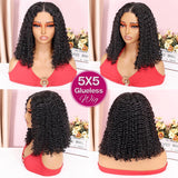 Curly Bob Wig Wear And Go Glueless Human Hair Pre Plucked Pre Cut 5x5 Hd Lace Closure Wigs Human Hair Wig Short Curly Wigs For Black Women Jerry Curl Wig 200Density 14 Inch