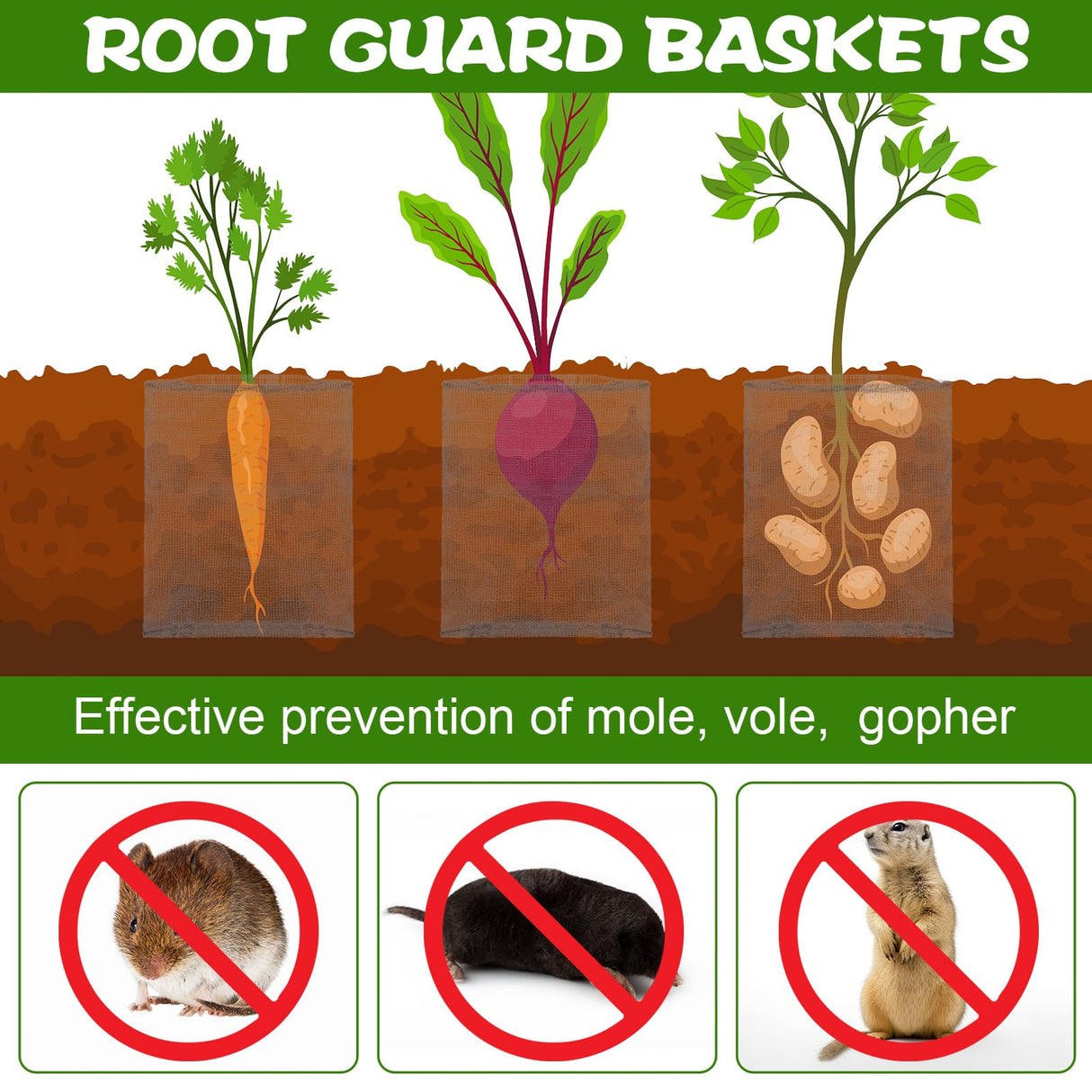 Yaocom 50 Pcs 1 Gallon Gopher and Vole Wire Mesh Basket Bulk Stainless Steel Plant Root Protector Gopher Cages for Garden Planting Underground Plant Protection