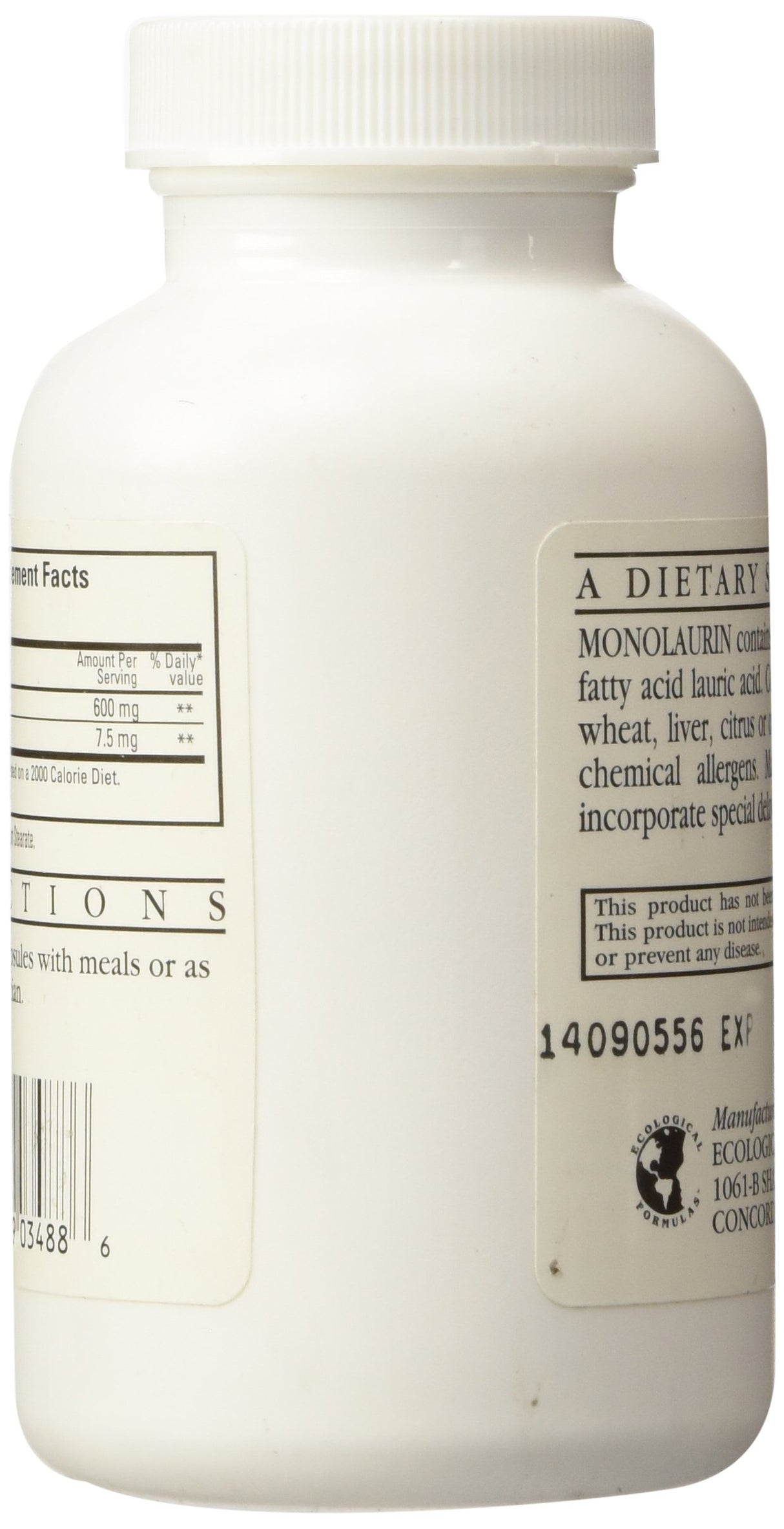 Ecological Formulas Monolaurin 600mg 90 Capsules
