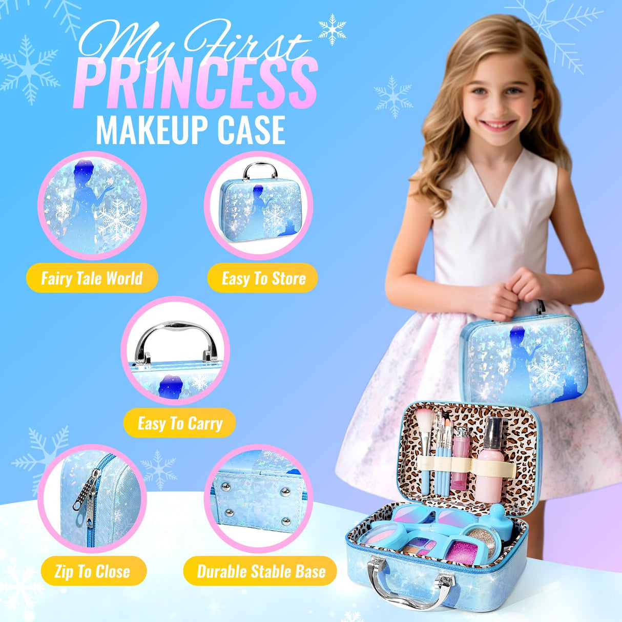 INNOCHEER Pretend Makeup for Toddlers, Fake Play Makeup for Little Girls, Frozen Toy Makeup Set for Girls, Birthday Christmas Princess Gifts Toddler Girl Toys Age 3 4 5 6 7 8 (Not Real Makeup)