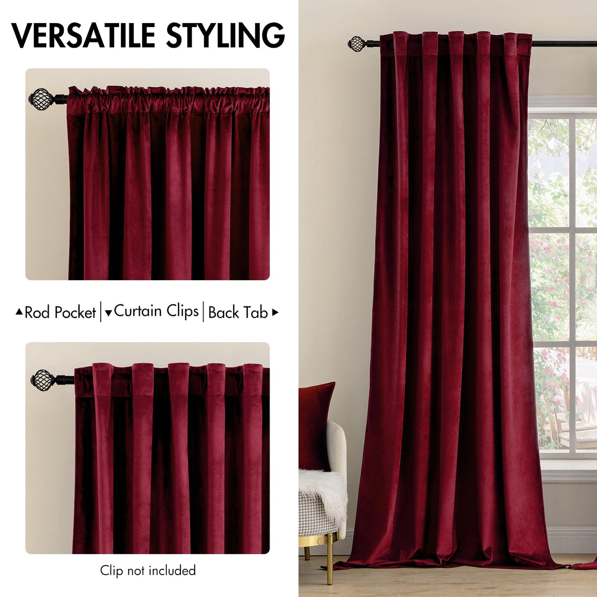 MIULEE Velvet Curtains 84 inches 2 Panels - Luxury Blackout Curtains for Bedroom Living Room Thermal Insulated Super Soft Christmas Window Drapes Rod Pocket & Back Tab, Burgundy Red, W52 x L84 inches