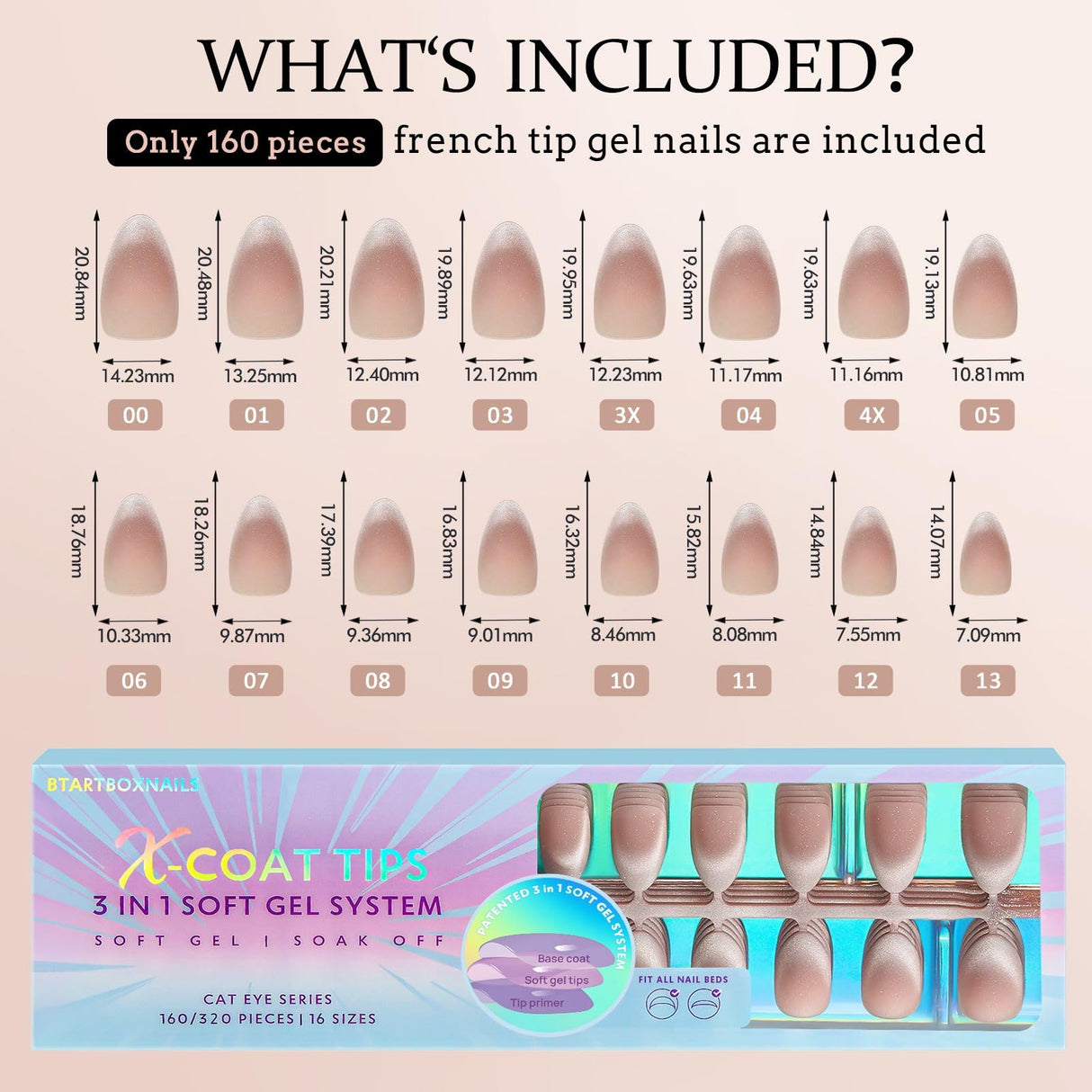 BTArtboxnails XCOATTIPS Press on Nails - Cat Eye Christmas Press on Nails, French Tip Nails Short Almond Nail Tips, Soft Gel Nails False Nail, Soak Off Acrylic Fake Nails Extensions