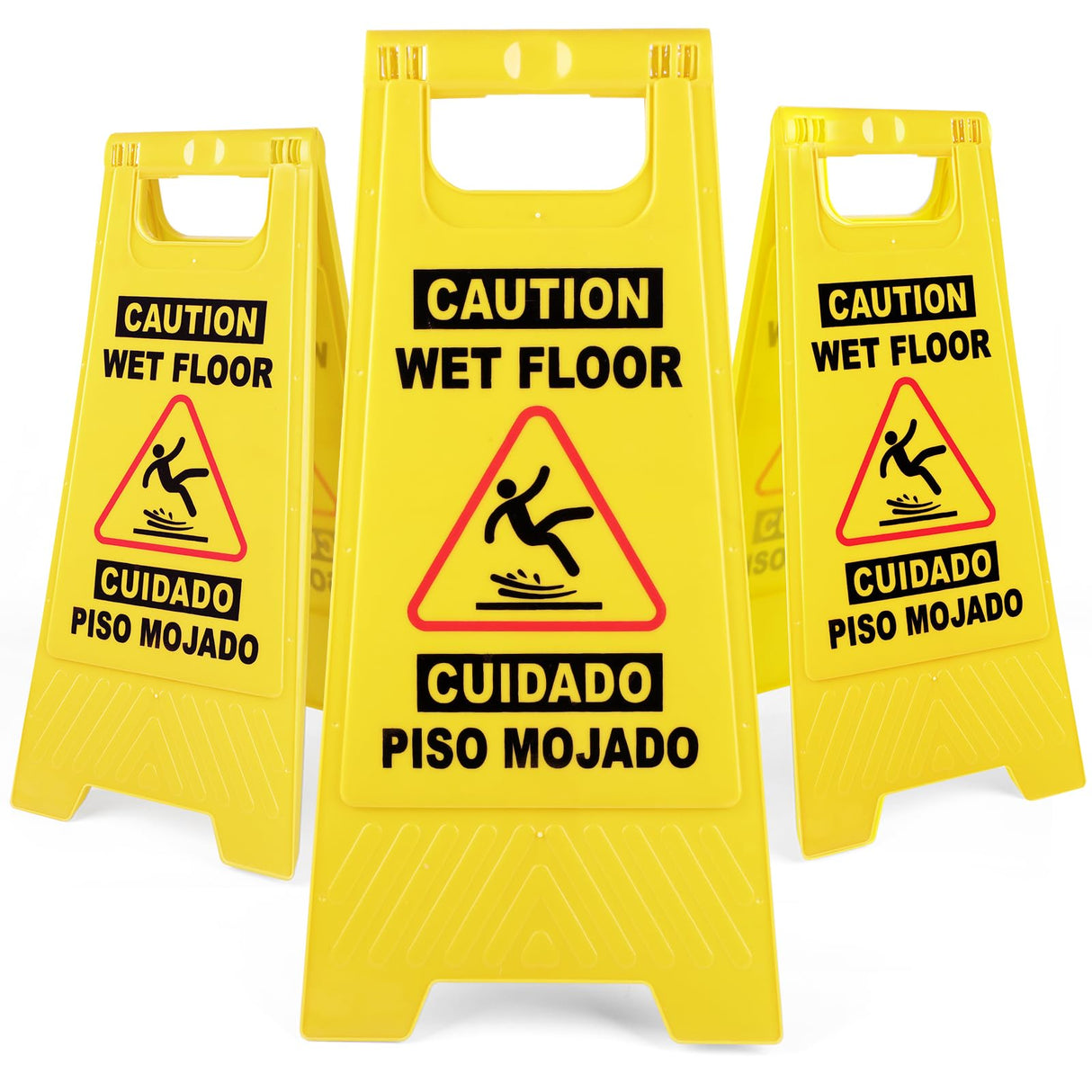 XPCARE 24 Inches Caution Wet Floor Sign, 3PCAK Yellow Bilingual Double-Sided Safety Warning Signs,A Frame Safety Wet Floor Signs Commercial