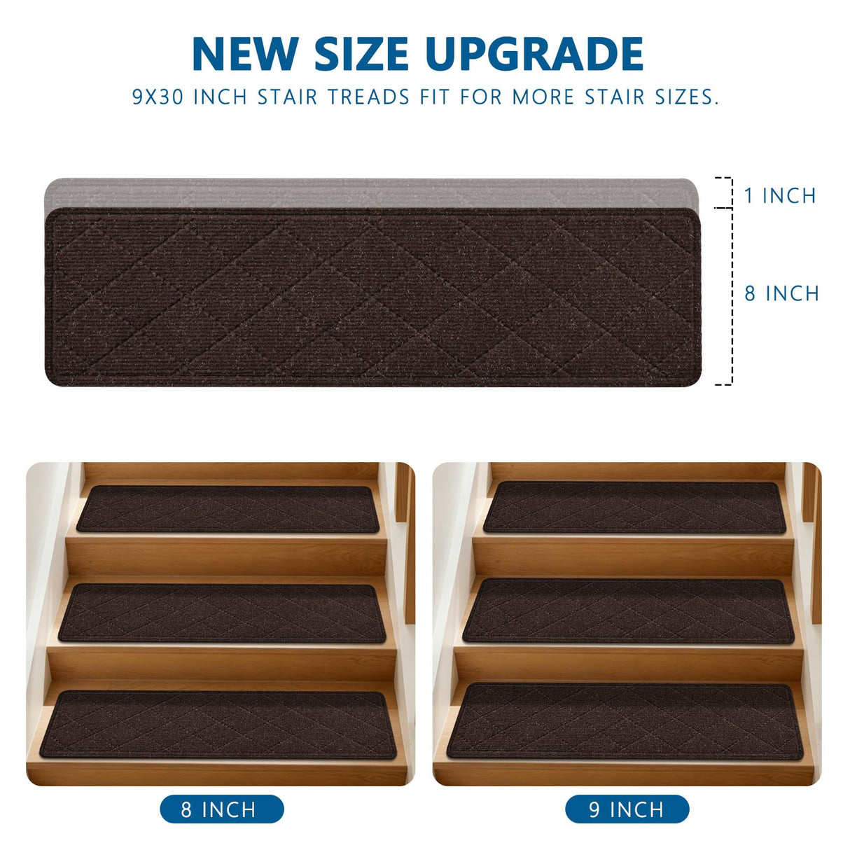 Stair Treads for Wooden Steps, 15 Pack 9" X 30" Non Slip Carpet Stair Treads Indoor with Reusable Adhesive for Kids Elders and Dogs, Surface Polyester TPR Backing Stair Runner Rugs, Brown