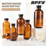 BPFY 24 Pack 4 oz Amber Boston Glass Bottle with Black Poly Cap, Funnel, Chalk Labels, Pen for Homemade Vanilla Extract, Essential Oils, Wedding, Christmas, Holiday Gift