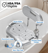 HOMLAND Shower Chair for Inside Shower with Removable Back, FSA/HSA Eligible Adjustable Height, Non-Slip Heavy Duty Bath Chair for Bathtub, 350 lbs Shower Seat for Elderly and Disabled, Grey