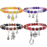 JUNIQUTE FNAF Game Inspired Bracelet for Women - 4PCS Charm Bracelet with Translucent Stone Beads & Metal Prop Charms, Pulseras Para Mujer, Birthday Valentines Gifts