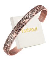 Fashtour Pure Copper Bracelet – Copper Bracelet for Men & Women – 100% Solid, Raw & Handmade Hammered Tibetan Cuff Bangle (Vintage Floral)