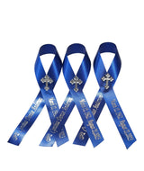 Personalized Memorial Service Funeral Ribbon Pins 20 Cross Religious Celebration of Life Custom Made Awareness Remembrance Anniversary Death Cross Sympathy In Loving Memory Angel (Royal Blue)