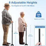KingPavonini Walking Cane for Men Women Stability, Free Standing Foldable Cane, Ergonomic Handle Pivoting Quad Base, Heavy Duty 350 LBs, Adjustable Walking Canes for Seniors Balance with Travel Bag