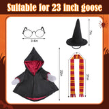 Watayo 4 Pcs/Set Christmas Wizard Goose Outfits, Lawn Porch Goose Statue Wizard Costume, Garden Goose Witch Clothes with Hat Scarf Glasses for 23" Statue Christmas Fall Outdoor Patio Yard Decor