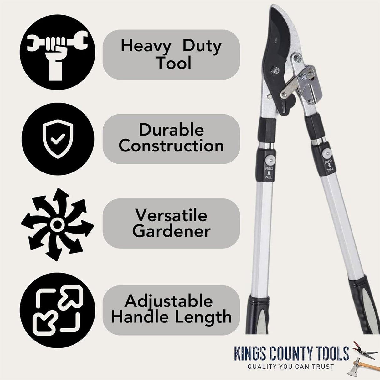 Kings County Tools Tree Trimmer Loppers with 26" - 40" Long Handles