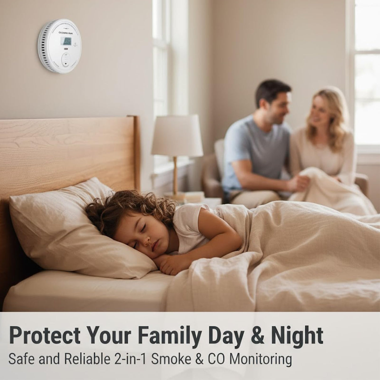2-in-1 Smoke & CO Detector, 10-Year Battery, LCD Digital Display, 85dB Buzzer, Easy Mount for Home Use
