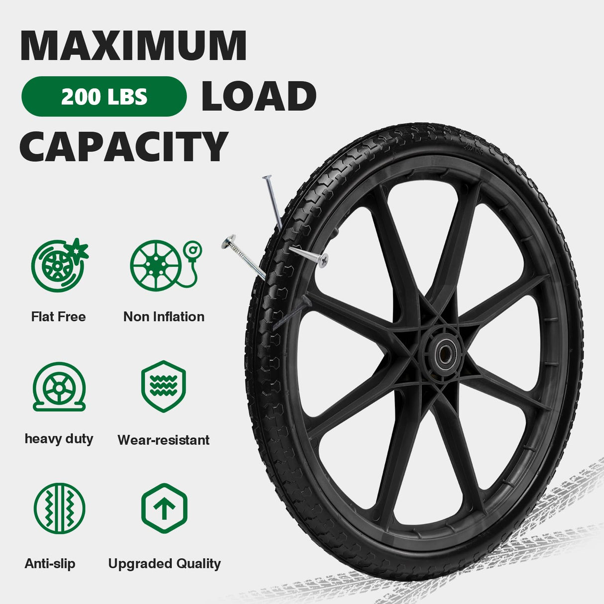 20" Flat Free Tire and Wheel with 3/4" & 5/8" Bearing, 2 Pack