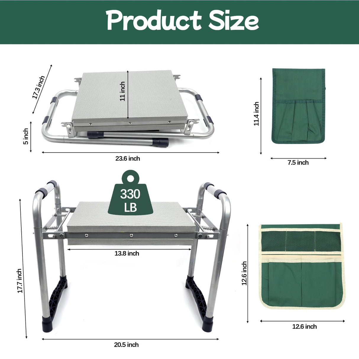 Toptoo Garden Kneeler and Seat with 11.5" Wide Pad, Foldable Garden Stool with 2 Tool Bags, Heavy Duty Garden Kneeler for Gardening, Women, Horticulturist