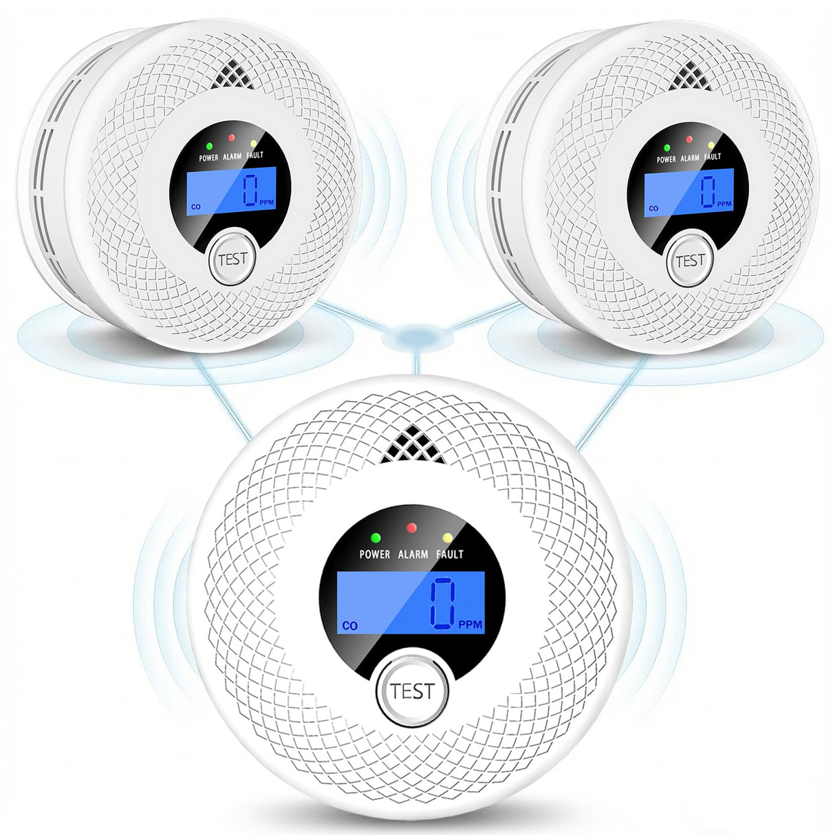 3 Pack Interconnected Smoke and CO Alarm with LCD Screen, 85dB Audible & Visual Alert, RF Sync Network, Battery Powered, Ideal for Multi-Room Setup in Home, Office, RV