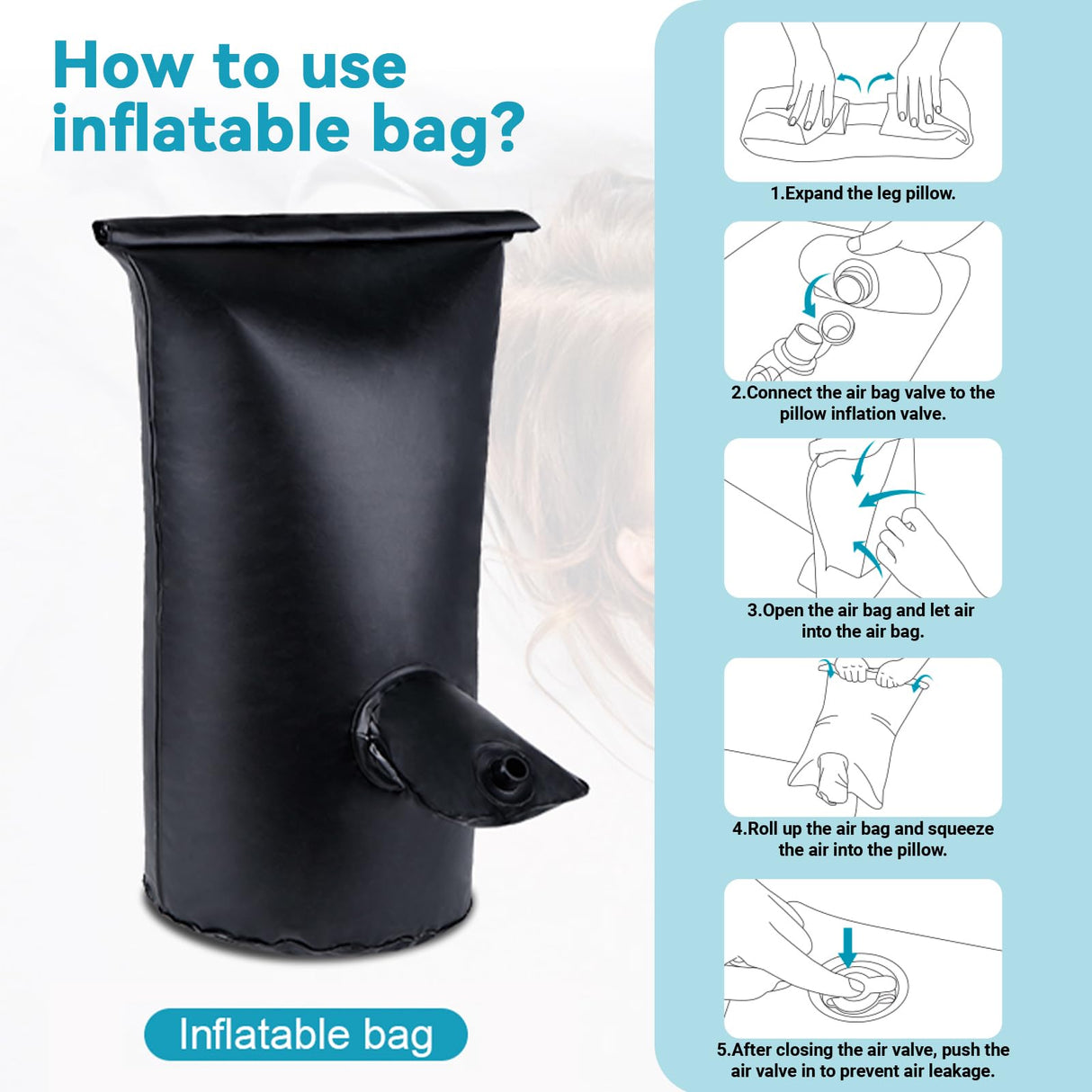 BLABOK Wedge Pillow for Sleeping - Inflatable Leg Elevation Pillow for Swelling,Circulation,Leg & Back Pain Relief,Leg Support Polyvinyl Chloride Pillow for After Aurgery,Hip,Foot,Ankle Recovery