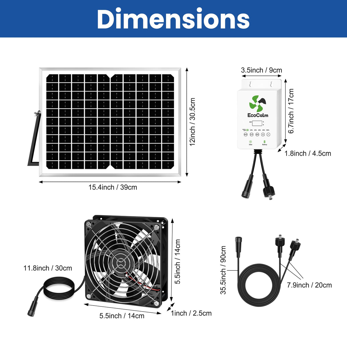 ecoCalm Solar Exhaust Fan for Chiken Coop with Smart Thermostat and Battery