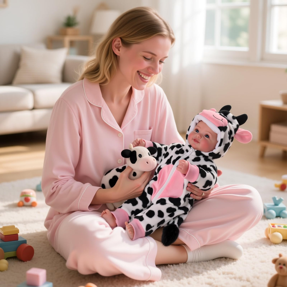 BABESIDE Baby Doll Girl - 17-Inch Soft Body Realistic Baby Doll with Blue Eyes and Cow Outfit Real Life Baby Dolls for 3 4 5 6 7 8 9 Years Girl Birthday Gifts, Pretend Play, Christmas & Collection