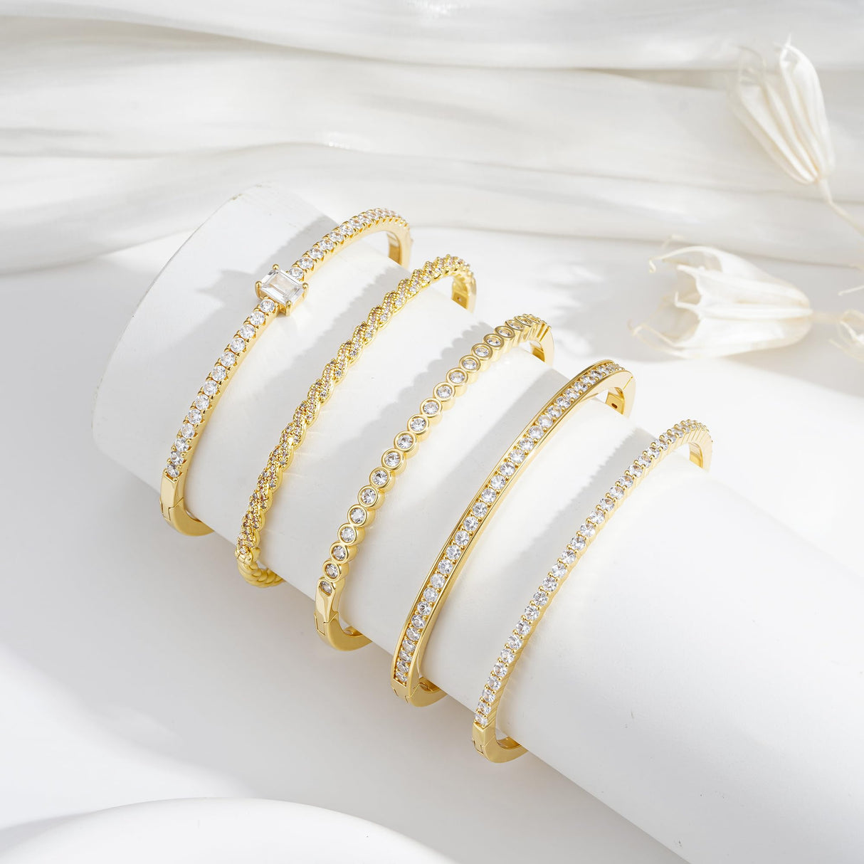 Turandoss Dainty Tennis Bangle Bracelets for Women
