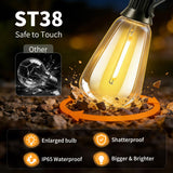 FUANXIEI Outdoor Solar String Lights Waterproof: ST38 50ft Shatterproof Patio Lights - Solar Powered & USB Dual Charging - 3 Modes Button Control - Garden Backyard Gazebo Porch Party Decor