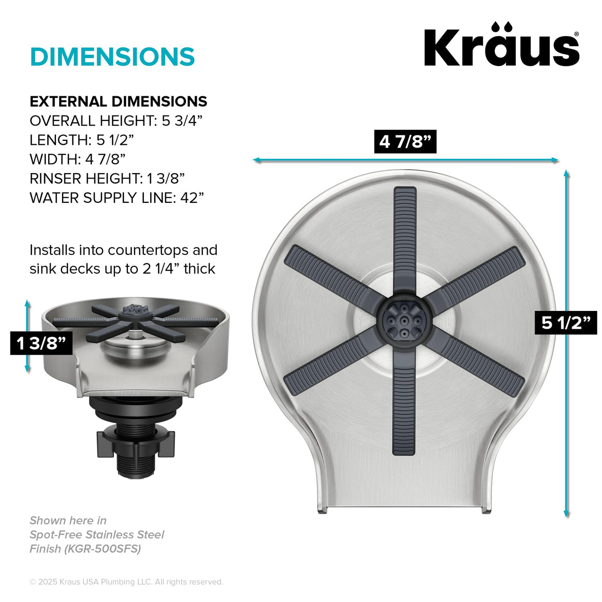 KRAUS CleanMate Glass Rinser for Kitchen Sink in Spot-Free Brushed Brass Color Finish, KGR-500SFBB