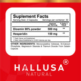 Hallusa Natural Hallosmine Ultra Diosmin 500mg & Hesperidin 150mg – Heavy Legs, Swelling & Vein - Blood Circulation Supplements, 60 Caps