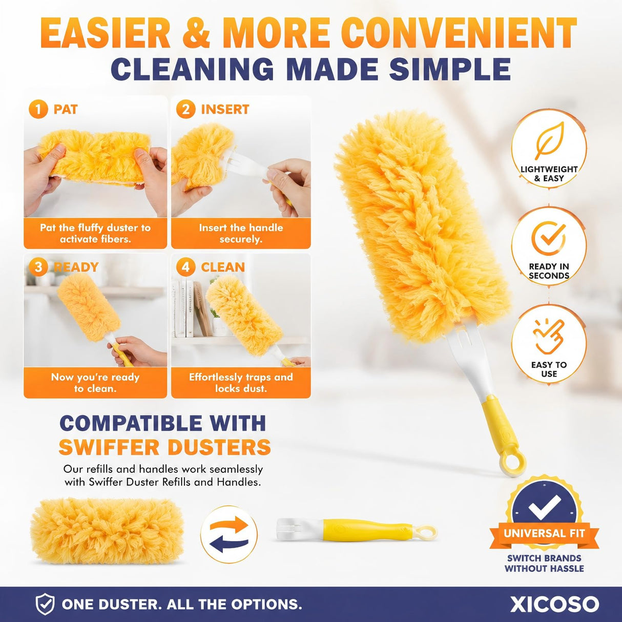 30 Count Duster Refills Kit fit for Swiffer Duster, 360° Heavy Duty Duster Refills, Disposable Microfiber Duster for Cleaning Home (30 Count Refills+1Handle)