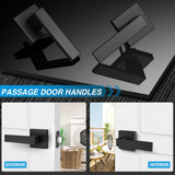 Plustool 4 Pack Black Door Handles Interior, Passage Door Levers for Hallway&Closet, Interior Closet Door Knobs Heavy Duty Square Non-Locking Handlesets(2.0lb), Reversible for Left&Right Sided Doors