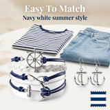Infinity Collection Nautical Anchor Bracelet & Earrings Set, Navy & White