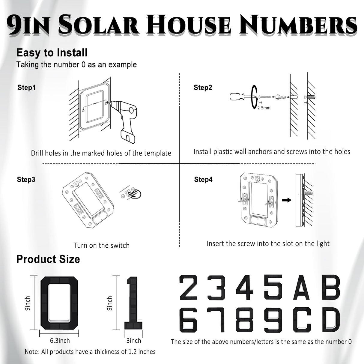 ISUNMEA 9 Inch Solar Lighted House Numbers for Outside, Light Up Waterproof LED Address Numbers Signs for Houses, Large Personalized Illuminated Exterior Modern House Numbers Light (2-Black, 9IN)