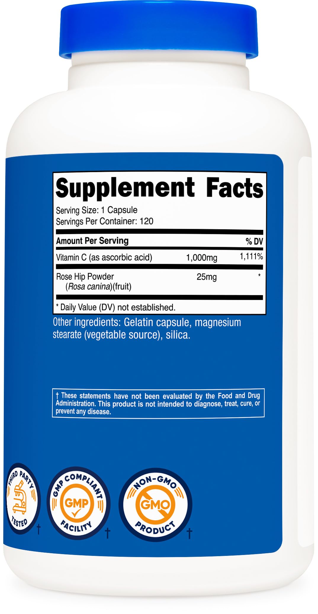 Nutricost Vitamin C with Rose Hips 1025mg, 120 Capsules - Vitamin C 1000mg, Rose Hips 25mg, Premium, Non-GMO, Gluten Free Supplement (Pack of 2)
