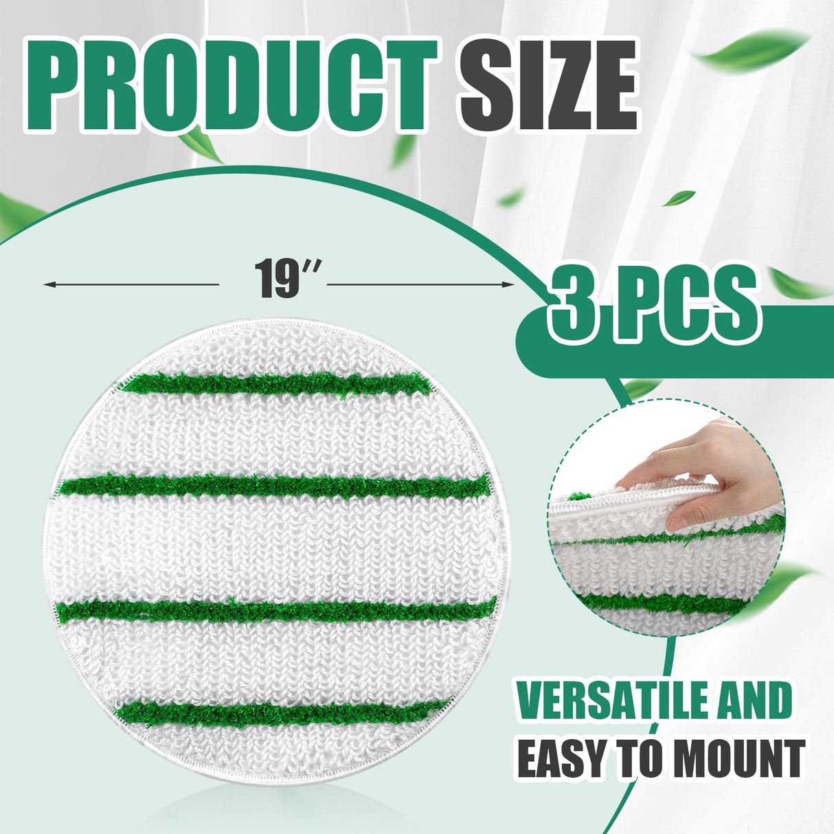 Tioncy 3 Pcs 19 Inches Synthetic Carpet Bonnet Scrubber Brush Carpet Bonnets Pads Commercial Grade Rug Scrubber Abrasion and Absorbency with Cleaning Strips