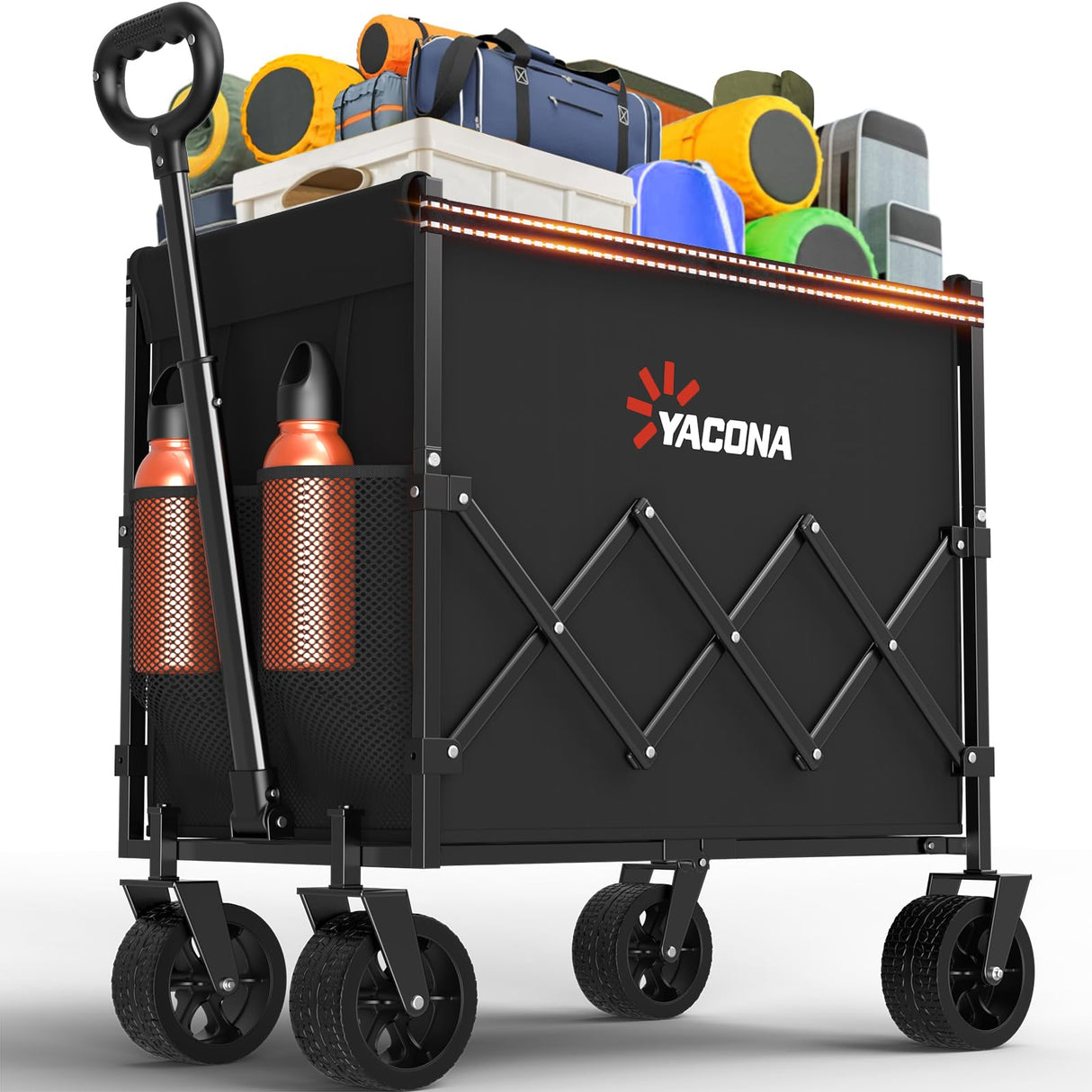 YACONA 360LBS Wagons Carts Foldable, 240L Lightweight Wagon with All Terrain Wheels, Collapsible Wagon Cart for Grocery, Camping, Beach, Garden & Sports