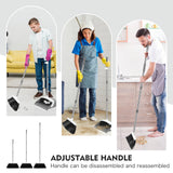 NACENA Broom and Dustpan Set, 55-in Long Adjustable Handle Broom Dustpan Combo with Dustpan Teeth to Automatically Clean Hair Suitable for Home Kitchen Office Hall Floor, Large(Grey&White)