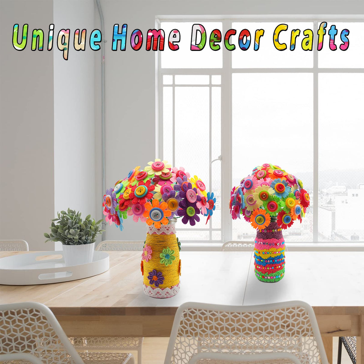 7july Crafts for Girls Ages 6-10 Make Your Own Flower Bouquet with Buttons and Felt Flowers, Vase Art and Craft for Children - DIY Activity Christmas Birthday Gift for Girls Age 6 7 8 9 10 Year Old