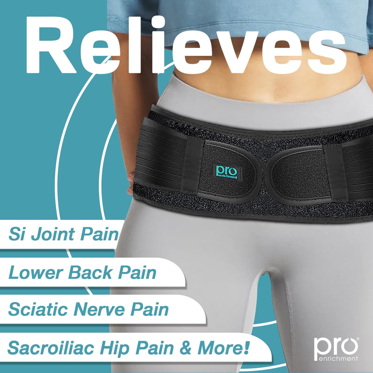 Pro Enrichment Sacroiliac Patented Hip Belt for Women and Men That Alleviates Sciatica, Pelvic, Lower Back, Leg and Sacral Nerve Pain Caused by SI Joint Dysfunction| Hip Brace (Regular)