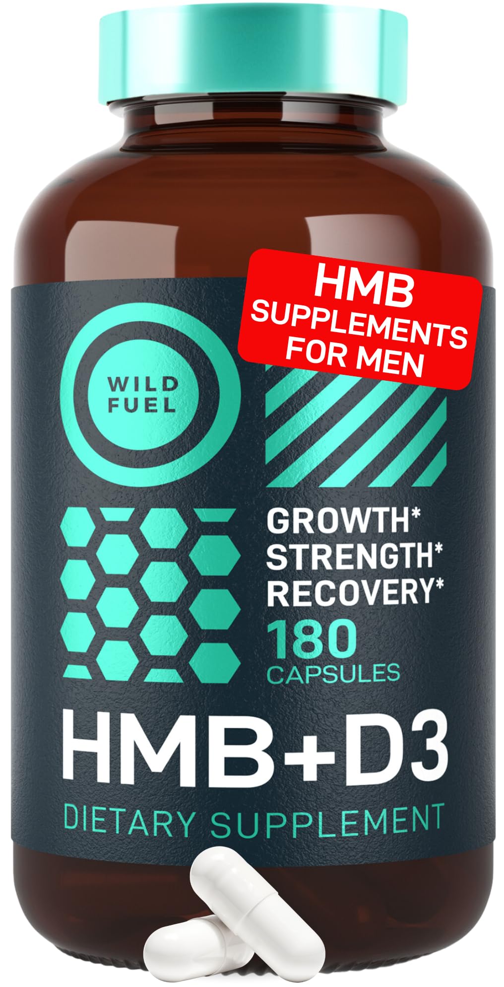 WILD FUEL HMB 1,000mg Per Serving, 90 Servings - Vitamin D3, Calcium Beta-Hydroxy Beta-Methylbutyrate HMB Supplements for Men & Women - Muscle Growth, Strength, Fast Workout Recovery - 180 Capsules
