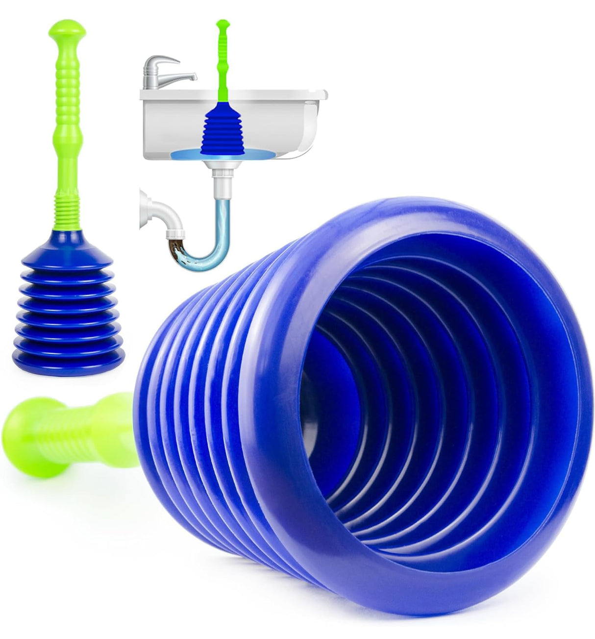 Luigi's Sink Plunger Kitchen - Sink Plunger Bathroom - Drain Bathtub or Shower - Small and Powerful Clog Remover - Commercial Style "Plumbers Plungers" with Large Bellows - Blue - Small
