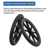 GICOOL 20" Flat Free Tire and Wheel, with 3/4" & 5/8" Bearing, 2.45" Centered Hub, Replacement Wheel For Rubbermaid Wheelbarrow, Garden Yard Cart, 2 Pcs