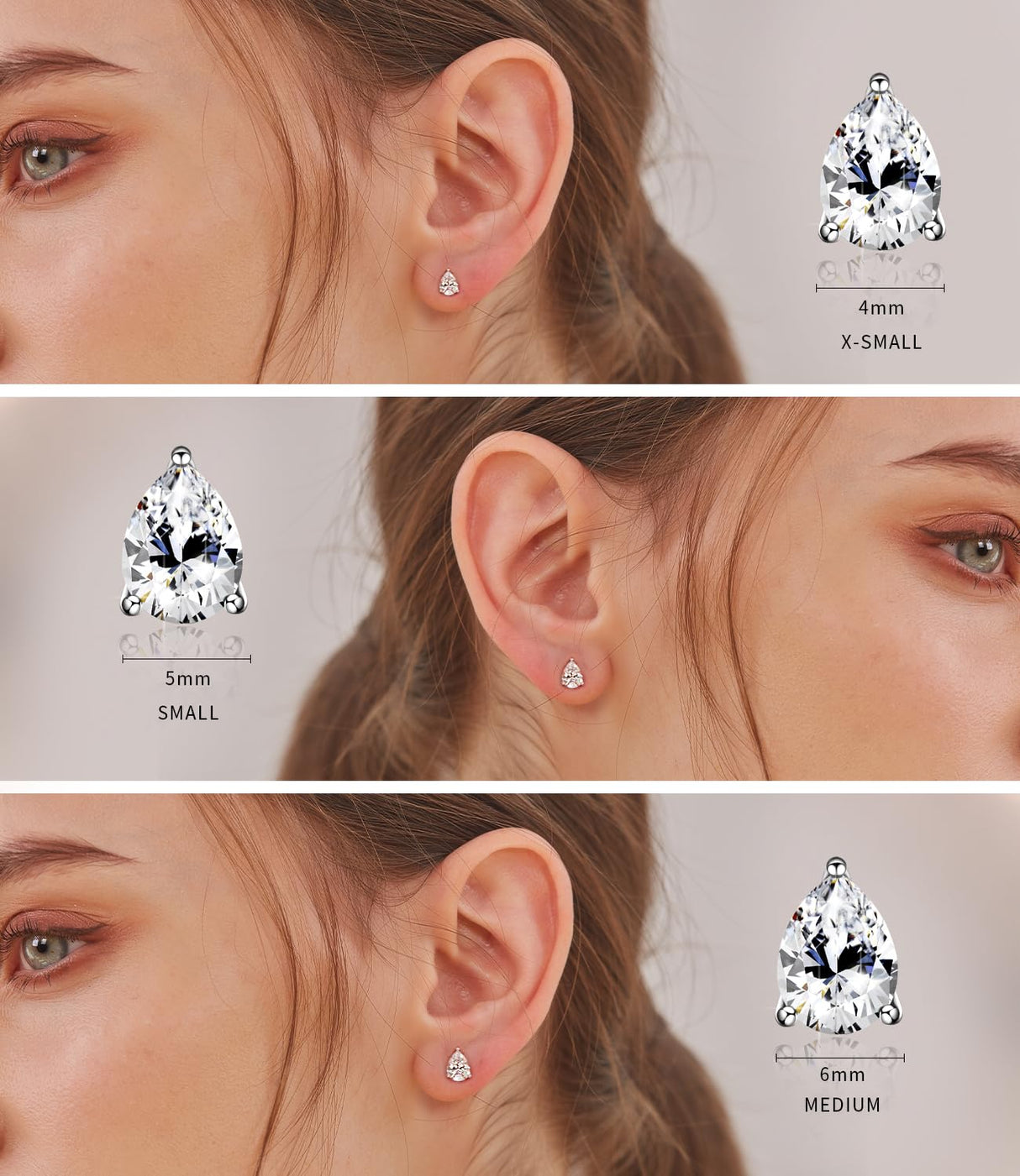 "STUNNING FLAME" 18K White Gold Plated 925 Sterling Silver Cubic Zirconia Pear Cut Stud Earrings | Teardrop CZ Studs for Women（Pear，6）
