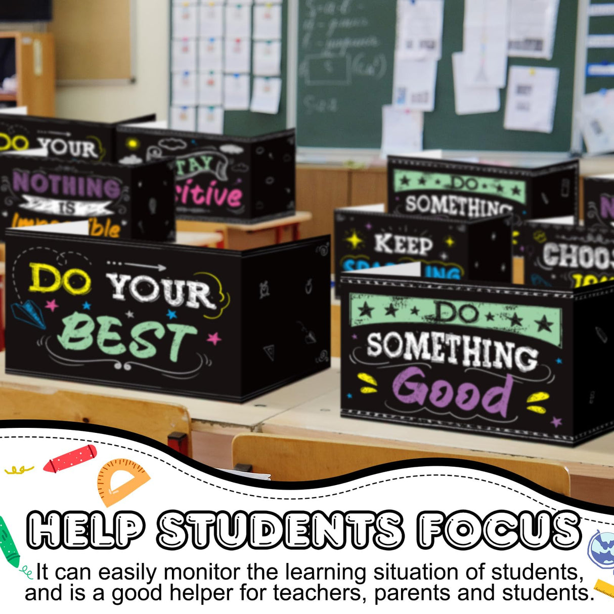 Honoson 24 Pcs Bulk Inspirational Privacy Folders for Students Cardboard Test Privacy Boards Motivational Words Desk Dividers Shield for Classroom School Study Supplies, 6 Styles(Blackboard)