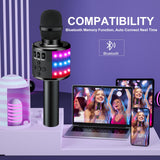 BONAOK Portable Bluetooth Karaoke Mic with Disco Lights for Adults & Kids