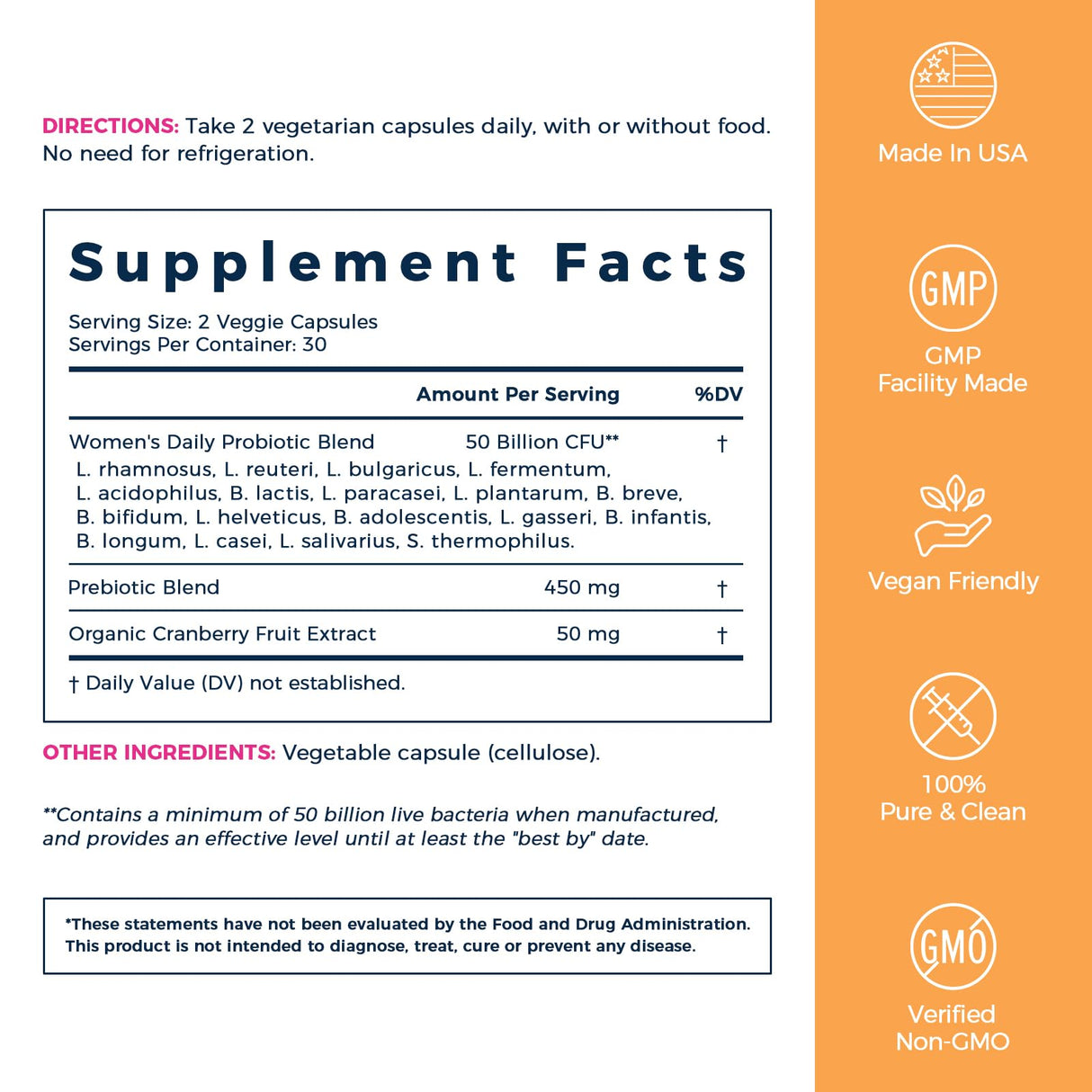 NewRhythm Women's Probiotics, Organic Cranberry for Women's Vaginal Health, 50 Billion CFU 18 Strains, Probiotics and Prebiotics, Support Digestive Health, 60 Vegan Capsules