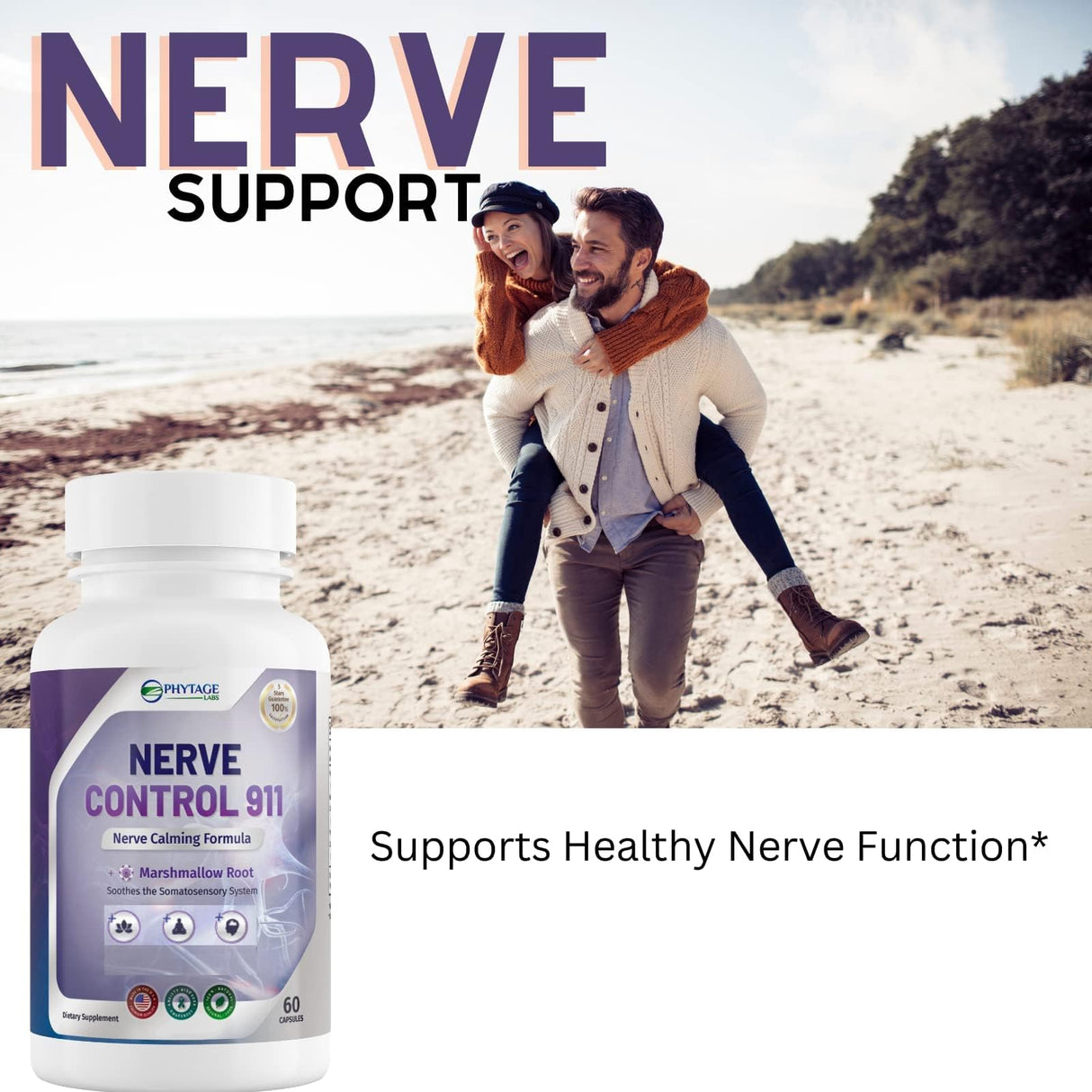 Phytage Labs Nerve Control 911 - Natural Plant Based Nerve Health Supplement - 3 Pack