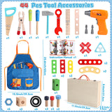 Kids Tool Set with Drill, Educational Montessori Toys for 3 Year Old Boys 44 Pcs STEM Kids Toys Wooden Toddler Tool Set with Apron & Box Christmas Birthday Gifts for 3 4 5 Year Old Boy Girl