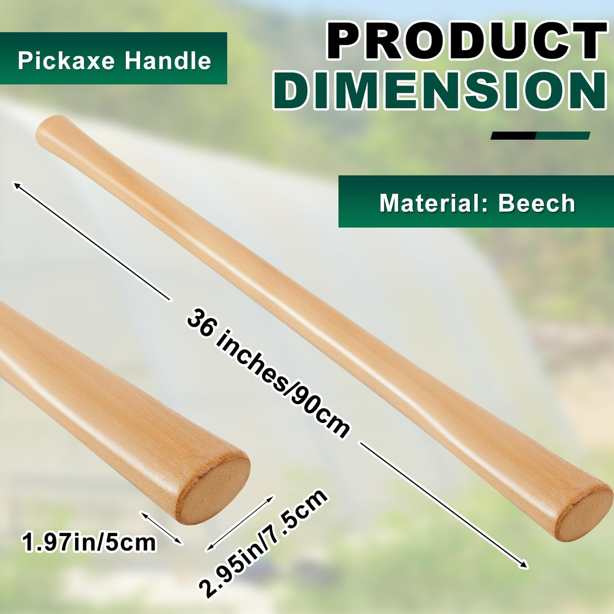 Bucherry 2 Pcs 35 Inches Pickaxe Handles Beech Wood Handles Replacement Tool Set for Heavy Duty Pick Axe, Mattock Heads, for Gardening, Landscaping, Yard and Outdoors Work