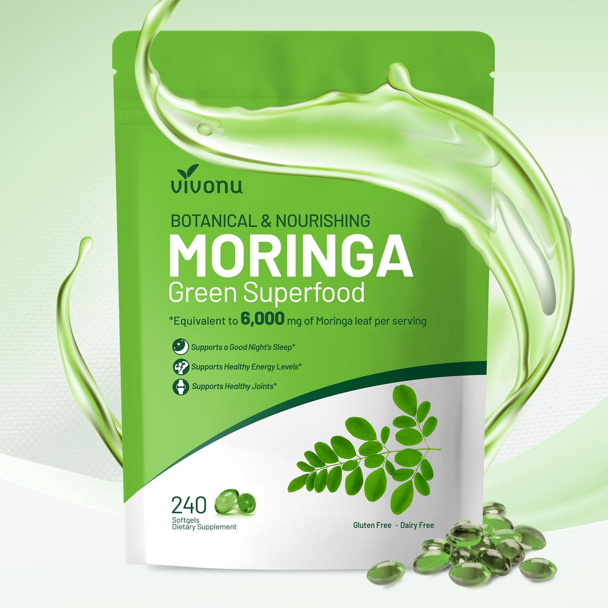 VivoNu Moringa Capsules | Pure Moringa Leaf Extracts, Energy, Skin & Gut Health Superfood, Rich in Antioxidants, Essential Vitamins & Amino Acids, Natural Green Superfood Supplement